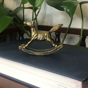 Brass Miniature Rocking Horse Figurine with Patina